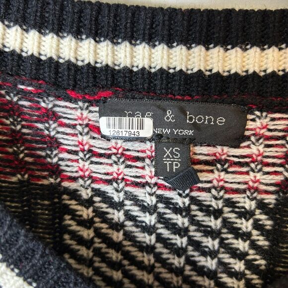 Rag & Bone NWOT Gabby White Black Red Check V-Neck LS Sweater Size XS - Picture 6 of 10